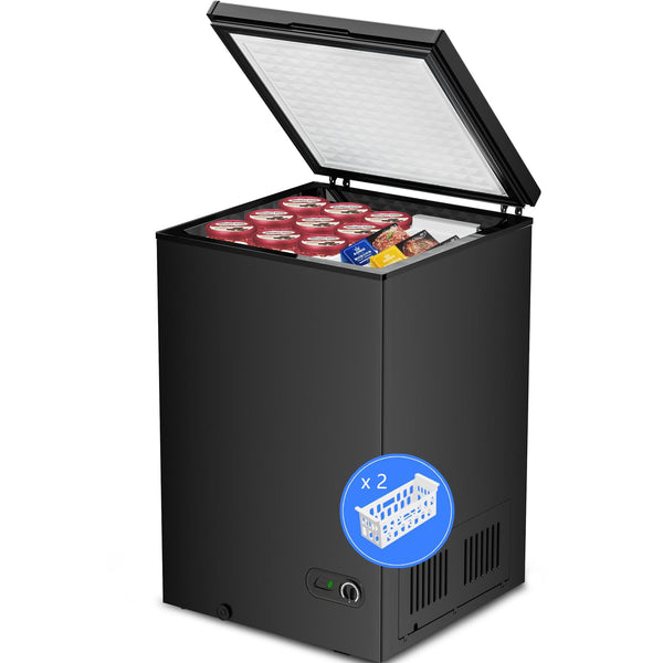 3.5 Cubic Feet Chest Freezer with 2 Removable Baskets Free Standing Top open Door Compact Freezer with Adjustable Temperature for Home/Kitchen/Office/Bar (3.5 Cubic Feet, Black)