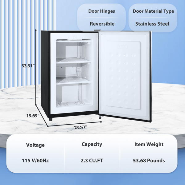 Auseo 2.3 Cu.ft Single Door Mini Freezer, Upright Compact Freezer with Retro Handle & Removable Shelf & Adjustable Temperature Control, Low Noise for Home/Office/Dorm/Apt