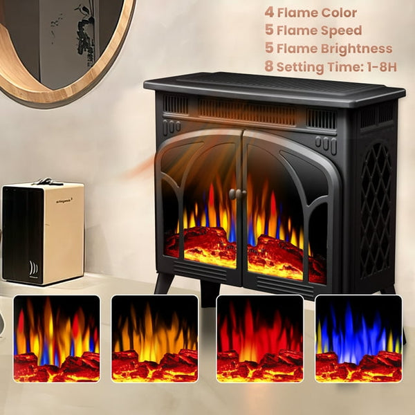 AGLUCKY Electric Fireplace Heater 25’’ with 3D Realistic Flame Effect, Freestanding Fireplace with Remote Control,Timer, Different Flame Color,2 Heating Modes 500W/1500W