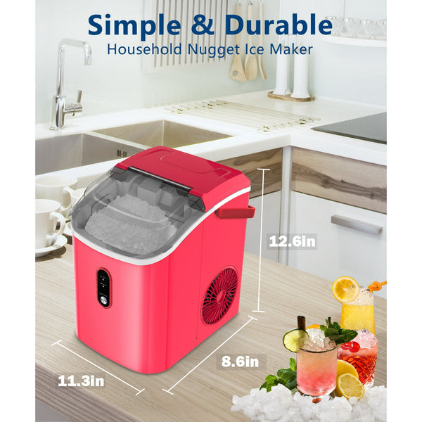 JOY PEBBLE 33lbs Countertop Ice Maker, Crushed Nugget Ice Type with Scoop, Cubes Ready in 10 Mins, Red