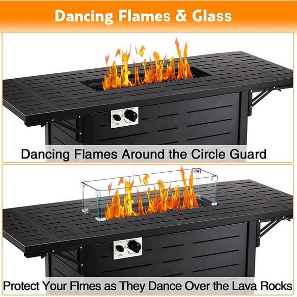 AGLUCKY Propane Fire Pit Table 54in Foldable Table- Propane Fire Pit Table with Lava Rocks, Glass Wind Guard Steel Fire Pit Table for Picnic, 50000 BTU
