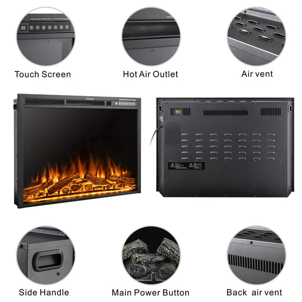 KISSAIR Electric Fireplace, Infrared Electric Fireplace Insert, 750W/1500W, Black, Remote (37'')