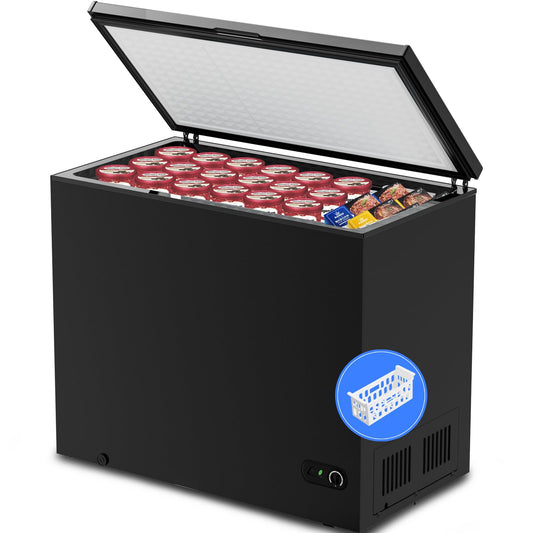7.0 Cubic Feet Chest Freezer with Removable Basket Free Standing Top open Door Compact Freezer with Adjustable Temperature for Home/Kitchen/Office/Bar (7.0 Cubic Feet, Black)