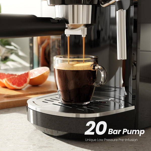 Aglucky Espresso Coffee Maker for Home, 20-Bar Cappuccino Machines with Milk Frother Steam Wand and Capsule Compatible, Semi-Automatic Espresso Machine with Removable Water Tank(BLACK) agluckyshop
