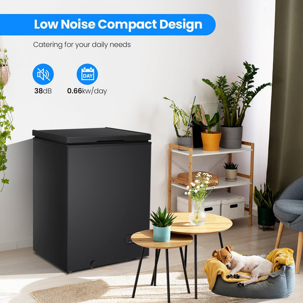3.5 Cubic Feet Chest Freezer with 2 Removable Baskets Free Standing Top open Door Compact Freezer with Adjustable Temperature for Home/Kitchen/Office/Bar (3.5 Cubic Feet, Black)
