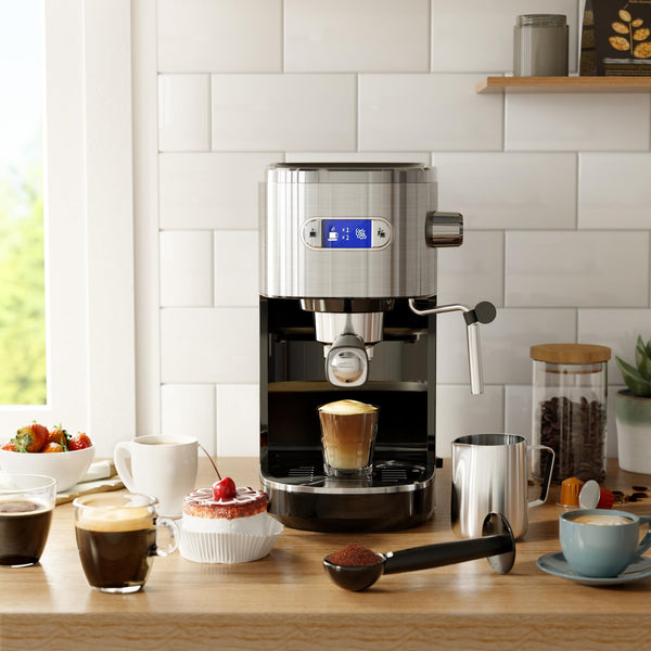 Aglucky Espresso Coffee Maker for Home, 20-Bar Cappuccino Machines with Milk Frother Steam Wand and Capsule Compatible, Semi-Automatic Espresso Machine with Removable Water Tank(BLACK) agluckyshop