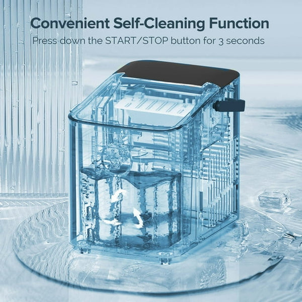 Auseo Portable Ice Maker Machine, Ice Maker Countertop with Handle, 26lbs/24H, Bullet Ice Cubes, 8 PCS Ready in 9 Mins, Self-Cleaning, Ice Scoop, Basket for Home/Kitchen/Office/Party-Black