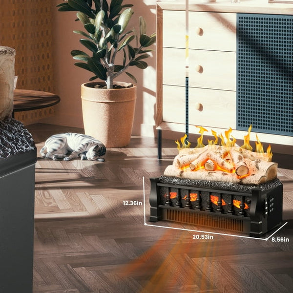 KISSAIR Electric Fireplace Log Set Heater with Remote Control, Flame Brightness Adjustable, Realistic Ember Bed