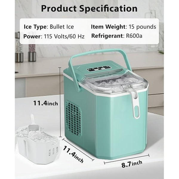 Besttey Countertop Ice Maker, 26lbs/Day, 2 Ice Sizes(S/L), Self-Cleaning w/ Ice Scoop and Basket, Handheld Ice Maker, Green agluckyshop