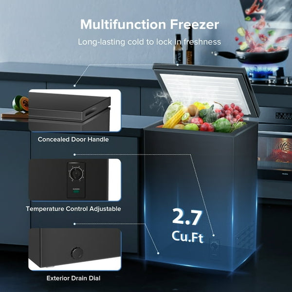 AGLUCKY 2.7 Cubic Feet Chest Freezer Free Standing Top open Door Compact Freezer with Adjustable Temperature