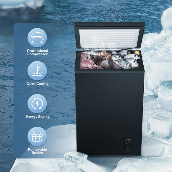 AGLUCKY 2.7 Cubic Feet Chest Freezer Free Standing Top open Door Compact Freezer with Adjustable Temperature