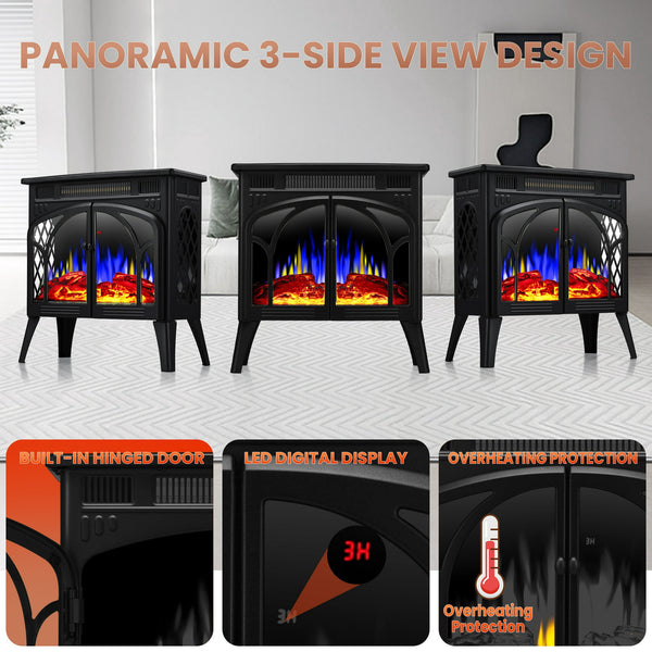 AGLUCKY Electric Fireplace Heater 25’’ with 3D Realistic Flame Effect, Freestanding Fireplace with Remote Control,Timer, Different Flame Color,2 Heating Modes 500W/1500W