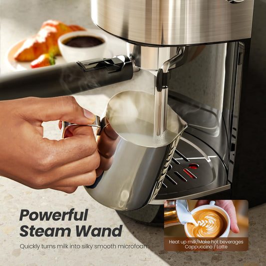 Aglucky Espresso Coffee Maker for Home, 20-Bar Cappuccino Machines with Milk Frother Steam Wand and Capsule Compatible, Semi-Automatic Espresso Machine with Removable Water Tank(BLACK) agluckyshop