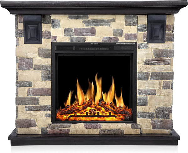KISSAIR Electric Fireplace Mantel Package, 50 inch Freestanding Stone Fireplace Heater TV Stand with Remote Control