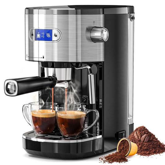 Aglucky Espresso Coffee Maker for Home, 20-Bar Cappuccino Machines with Milk Frother Steam Wand and Capsule Compatible, Semi-Automatic Espresso Machine with Removable Water Tank(BLACK) agluckyshop