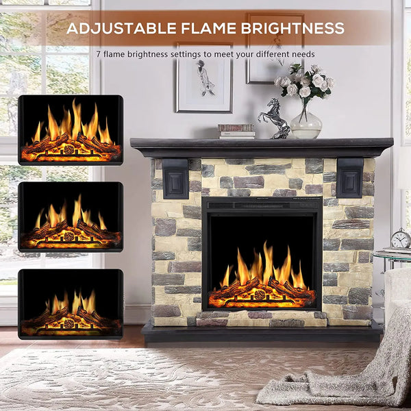 KISSAIR Electric Fireplace Mantel Package, 50 inch Freestanding Stone Fireplace Heater TV Stand with Remote Control