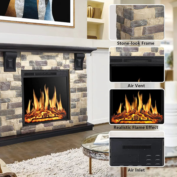 KISSAIR Electric Fireplace Mantel Package, 50 inch Freestanding Stone Fireplace Heater TV Stand with Remote Control