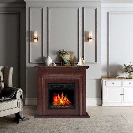 KISSAIR Electric Fireplace Mantel Wooden Surround Firebox - Freestanding Fireplace with Remote Control, Home Space Heather, Adjustable Led Flame, 750W/1500W, 36”, Brown agluckyshop