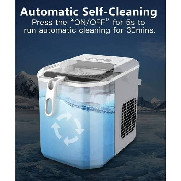 Kndko 26lbs Countertop Ice Maker, Bullet Ice Type in 2 Sizes(S/L), Self-Cleaning Handheld Ice Basket, Gray agluckyshop