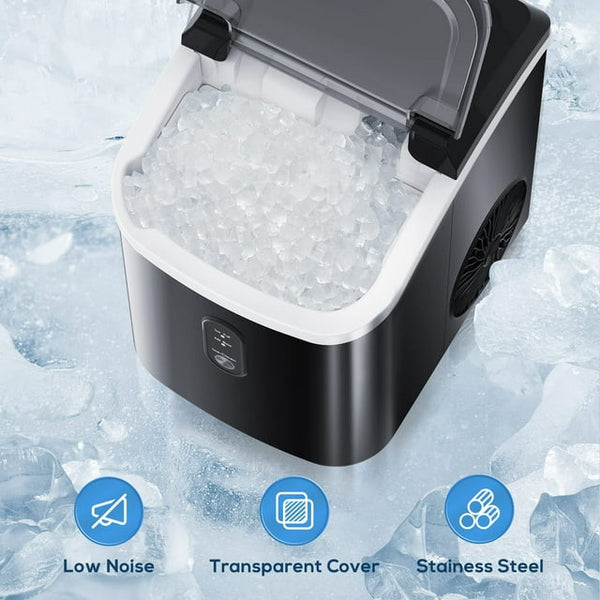 JOY PEBBLE 33lbs Countertop Ice Maker, Crushed Nugget Ice Type with Scoop, Cubes Ready in 10 Mins, Black