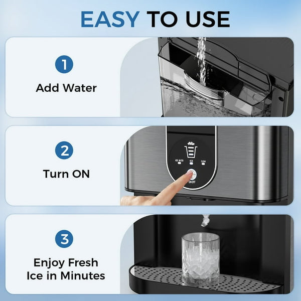 Besttey 44lbs Stainless Steel Countertop Nugget Ice Maker, Self-Cleaning Pellet Ice Machine for Home, Office, Party, Commercial Use, Black