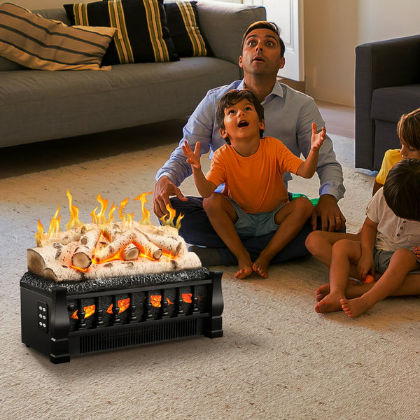 KISSAIR Electric Fireplace Log Set Heater with Remote Control, Flame Brightness Adjustable, Realistic Ember Bed
