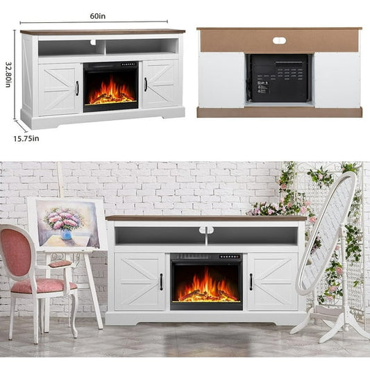 Auseo 60'' Electric Fireplace Mantel,Remote Control, Adjustable LED Flame, 750W/1500W Free Standing Fireplace(White) agluckyshop