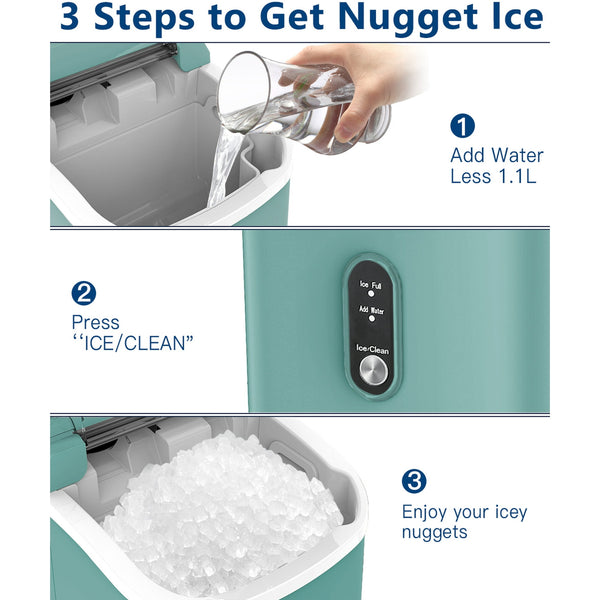 JOY PEBBLE 33lbs Countertop Ice Maker, Crushed Nugget Ice Type with Scoop, Cubes Ready in 10 Mins, Green