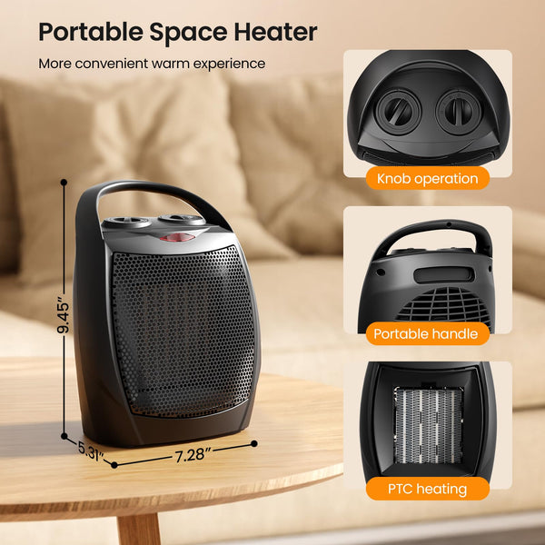 AGLUCKY Small Electric Space Heater Ceramic Space Heater  H56902X-BLACK