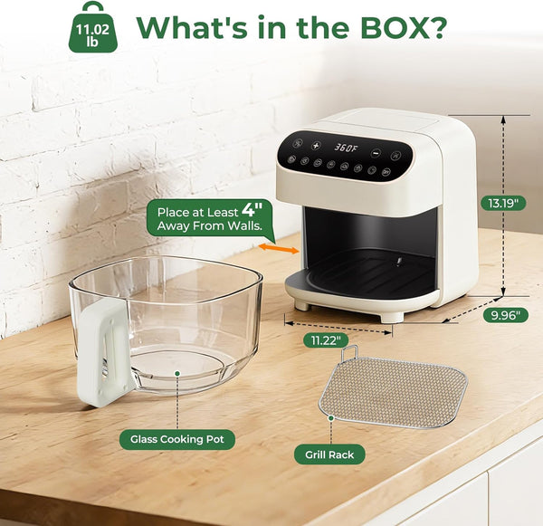 Kitchen appliance with components labeled on a wooden surface