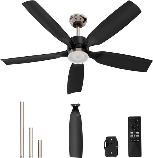 52" Downrod Mount Ceiling Fan with Light & Remote – 6-Speed Reversible DC Motor