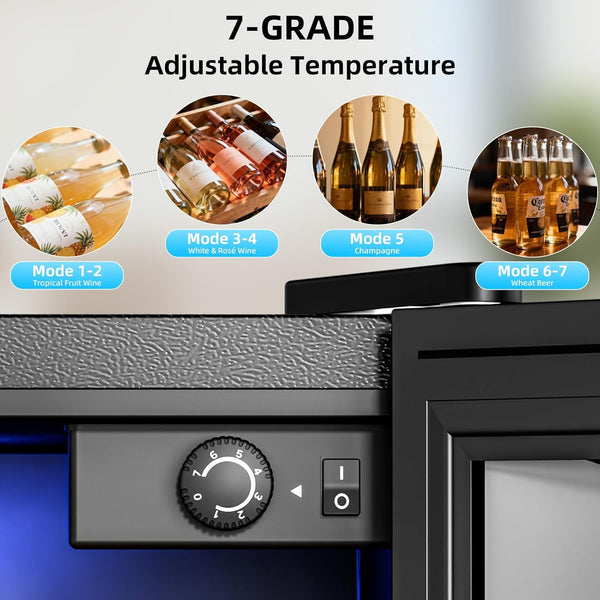 Temperature control panel for a wine cooler with adjustable temperature settings.