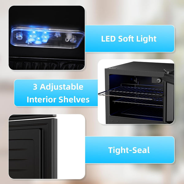 Oven with LED soft light, 3 adjustable interior shelves, and tight-seal feature highlighted.