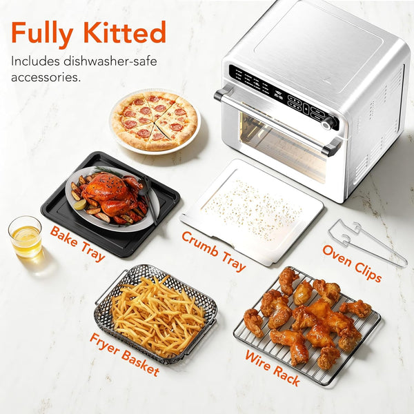 Multifunctional kitchen appliance with various accessories on a white background