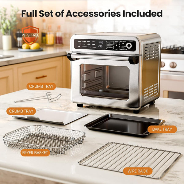 Multifunctional oven with accessories on a kitchen counter
