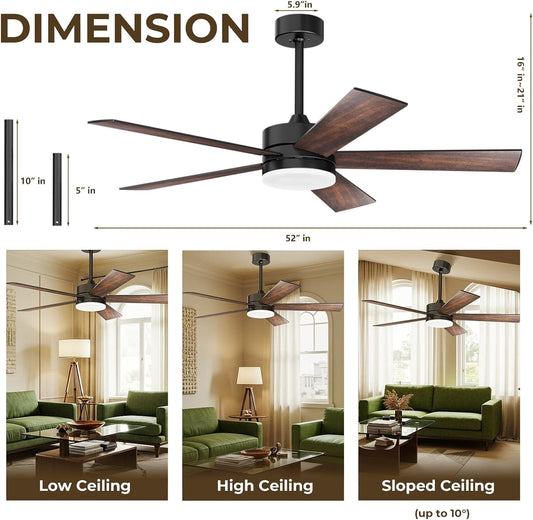 52 Inch Modern Ceiling Fan with Remote Control, 3CCT,Timer, Quite Reversible DC Motors