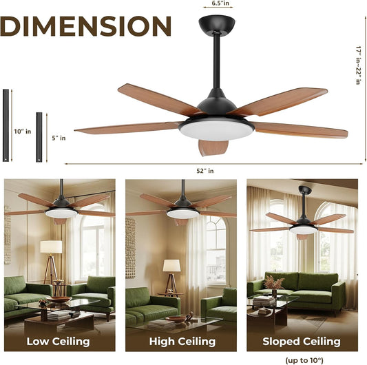 52 Inch Modern Ceiling Fan with Remote Control, 3CCT,Timer,Quite Reversible DC Motors, 6 Speeds Ceiling Fan for Bedroom, Living Room,Grain
