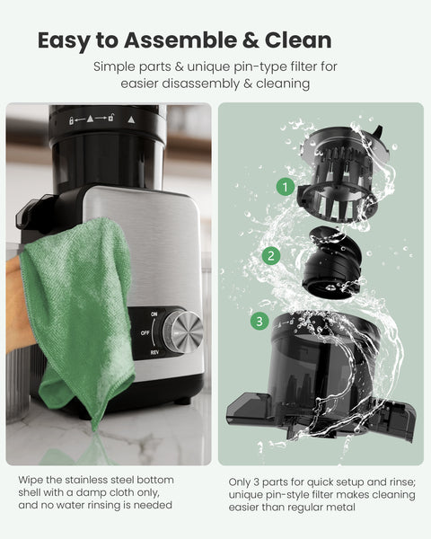 Beverage maker with cleaning instructions and parts illustration on a green background