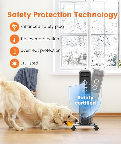 Dog playing with a toy near a safety device with safety features highlighted.