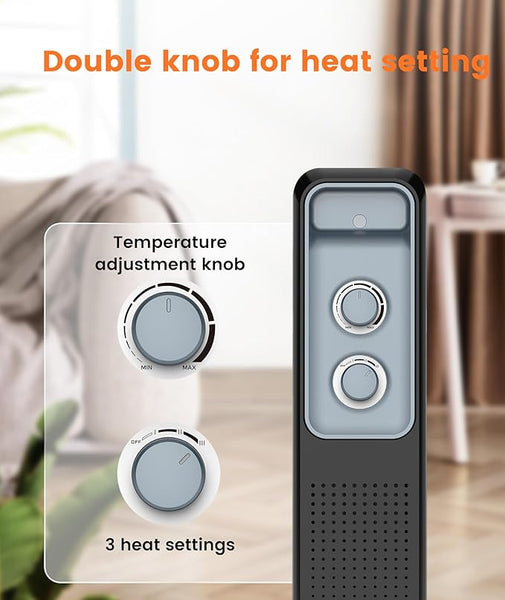 Temperature control panel with double knobs for heat setting in a home setting.