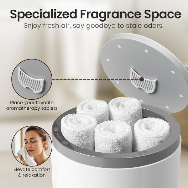 Fragrance diffuser with aromatherapy tablets and text about specialized fragrance space.