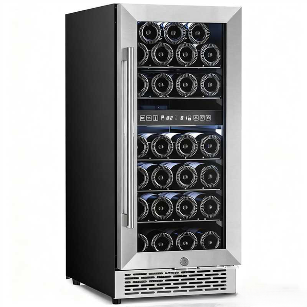 15 Inch Wine Cooler Refrigerator with Stainless Steel Double-Layer Tempered Glass Door W4888S