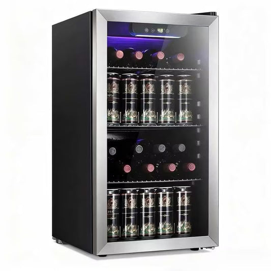 3.2Cu.Ft. Beverage Refrigerator Cooler -120 Can Mini Fridge Glass Door,Gold