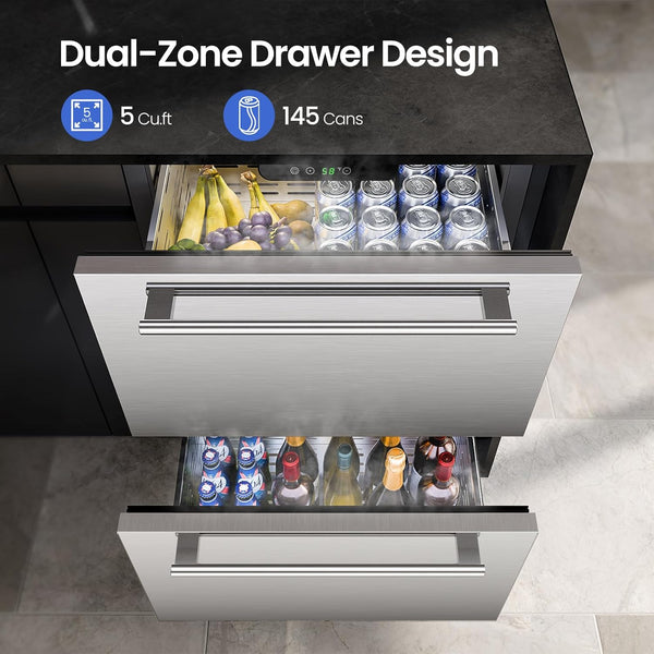 Under Counter Refrigerator, 24 Inch Double Drawer Beverage Fridge - Aglucky