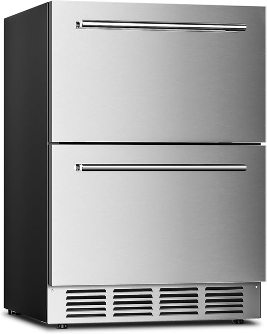 Under Counter Refrigerator, 24 Inch Double Drawer Beverage Fridge - Aglucky