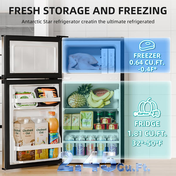 Antarctic Star refrigerator with open doors showing fresh food and freezer compartments.
