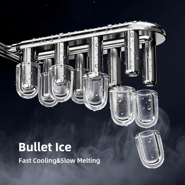 Ice cube tray with clear ice cubes on a dark background