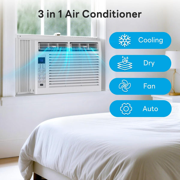 Aglucky Air Conditioner Window Mounted Room AC Unit, 6000 Btu Cools up to 250 Sq. Ft, White+1pcs A8506W-6K