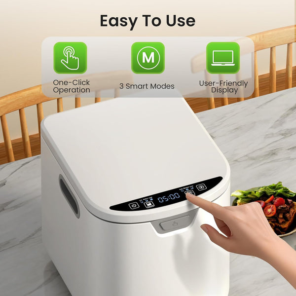 White electronic device with a user-friendly display on a marble surface, with text indicating features like 'One-Click Operation', '3 Smart Modes', and 'User-Friendly Display'.