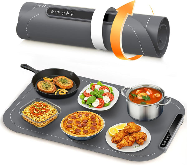 Hot mat with food items on a white background